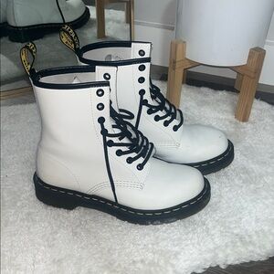 White Lace-Up Dr. Martin Boots with Black Trim
